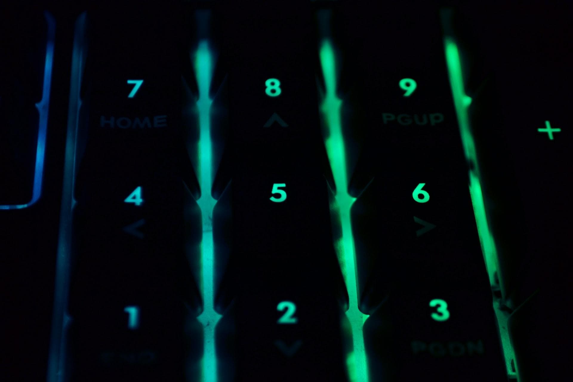 Numbers on a light-up keyboard