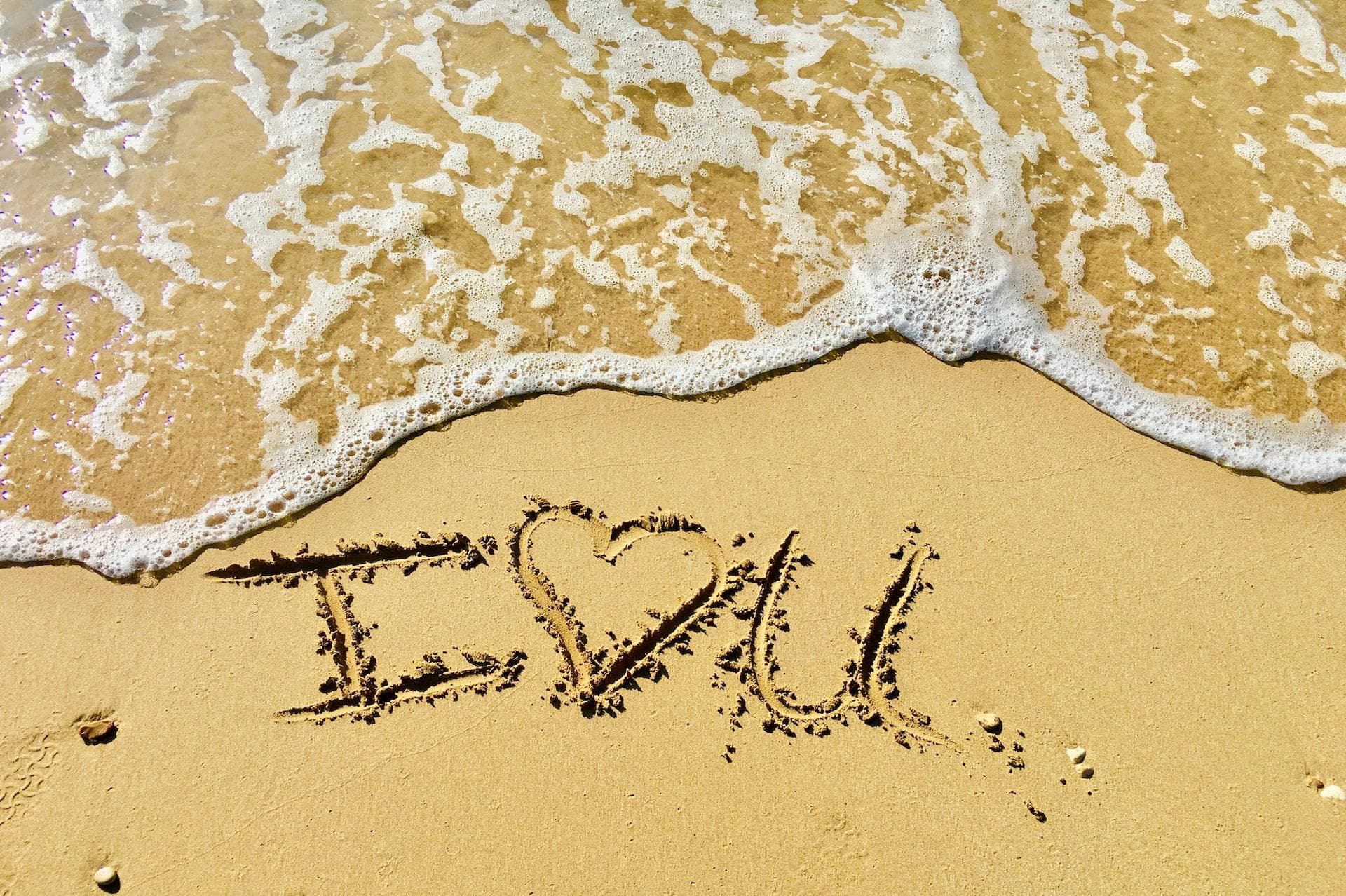 I love you written out on a beach