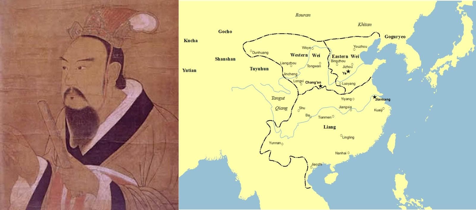 Xiao Yan, Emperor Wu of Liang and map of Liang in 541 CE