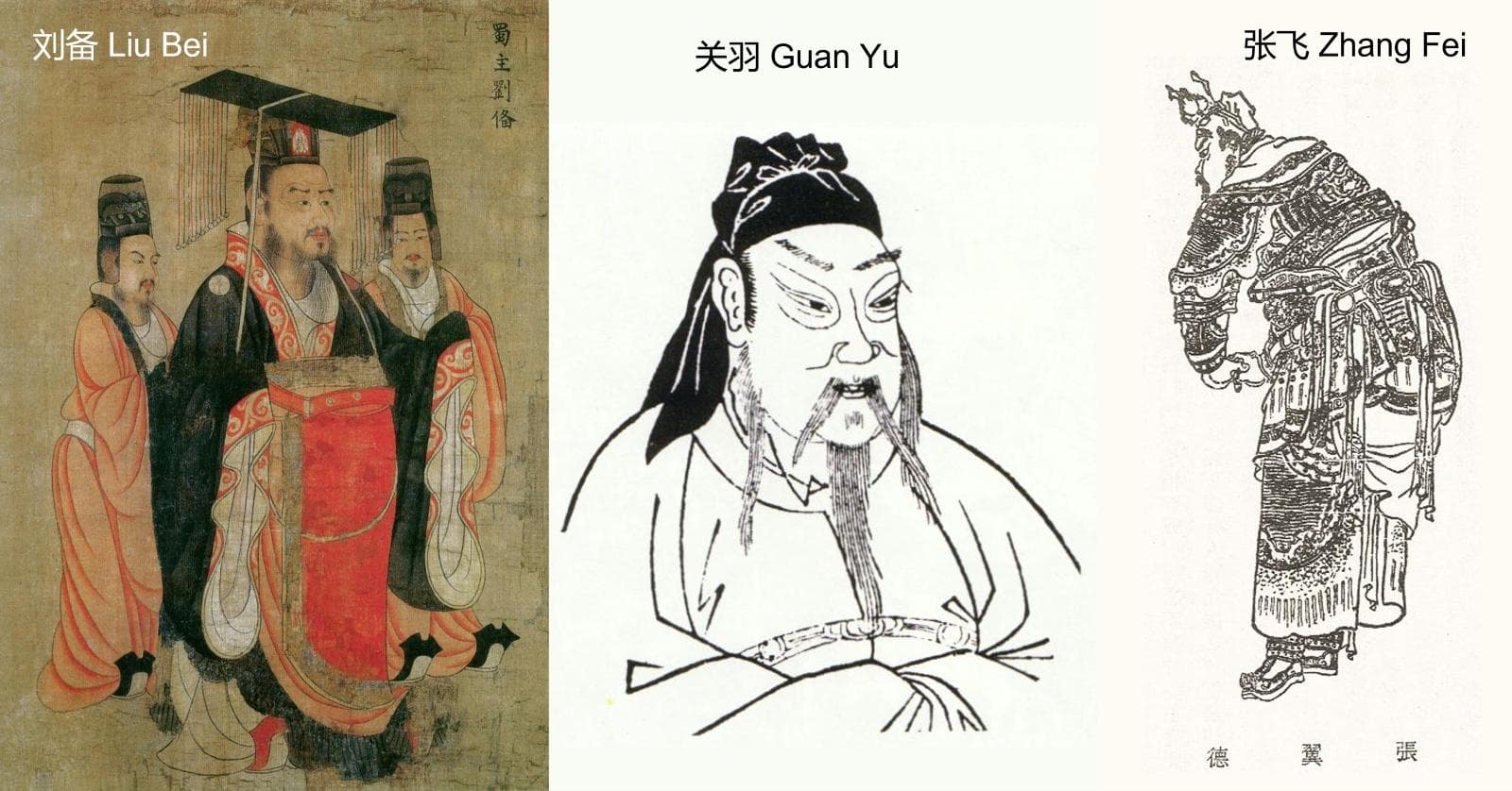 Portratis of Liu Bei, Guan Yu, and Zhang Fei