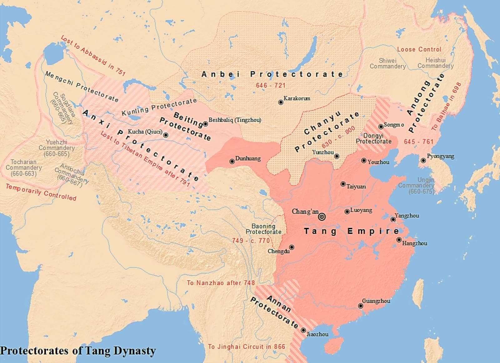 Map of major protectorates during Tang Dynasty