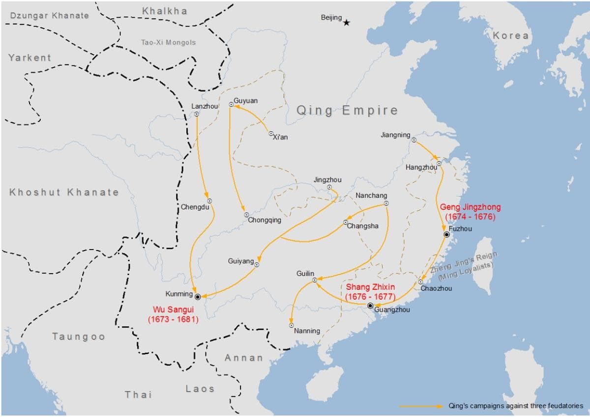 Map showing the Revolt of the Three Feudatories
