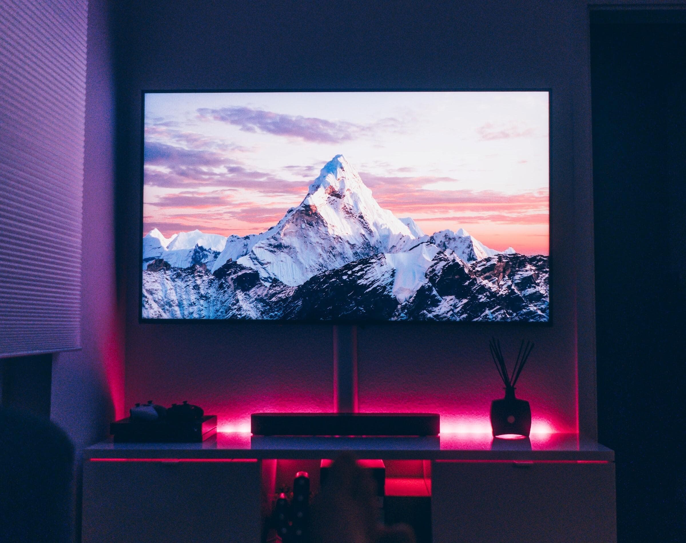 Television with mountains on it