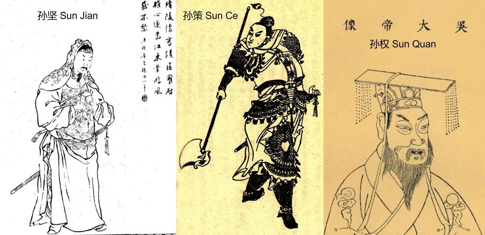 Portraits of Sun Jian, Sun Ce, and Sun Quan